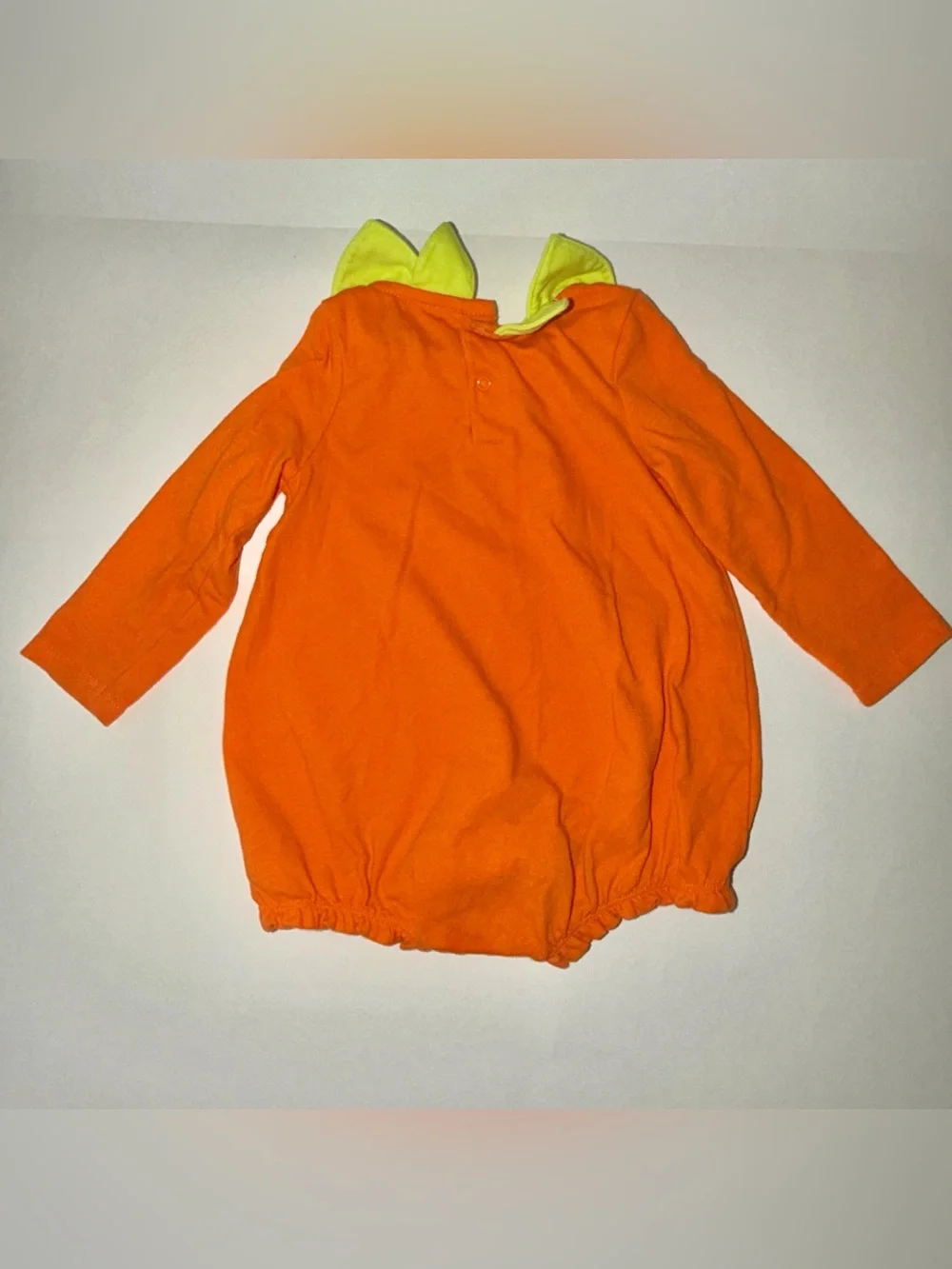 Cat & Jack Orange Pumpkin Long Sleeve Romper with Lime Collar